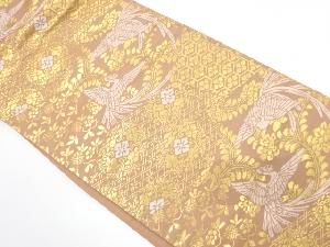 切りばめ風　鳳凰に華紋・笹蔓文様織り出し　名古屋帯